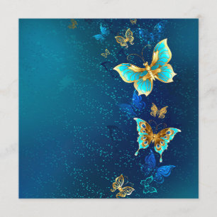 Golden Butterflies op een blauwe achtergrond Programmakaart