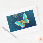 Golden Butterflies op een blauwe achtergrond Rechthoekige Sticker (Envelop)