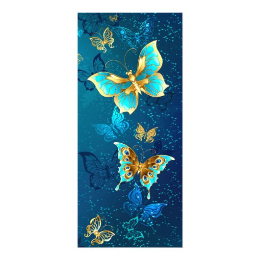 Golden Butterflies op een blauwe achtergrond Reclamekaart (Voorkant)