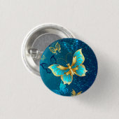 Golden Butterflies op een blauwe achtergrond Ronde Button 3,2 Cm (Voorkant /achterkant)