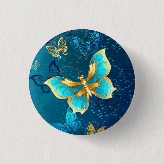 Golden Butterflies op een blauwe achtergrond Ronde Button 3,2 Cm (Voorkant)