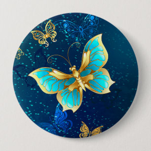 Golden Butterflies op een blauwe achtergrond Ronde Button 4,0 Cm