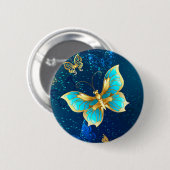 Golden Butterflies op een blauwe achtergrond Ronde Button 5,7 Cm (Voorkant /achterkant)
