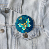 Golden Butterflies op een blauwe achtergrond Ronde Button 7,6 Cm (In situ)