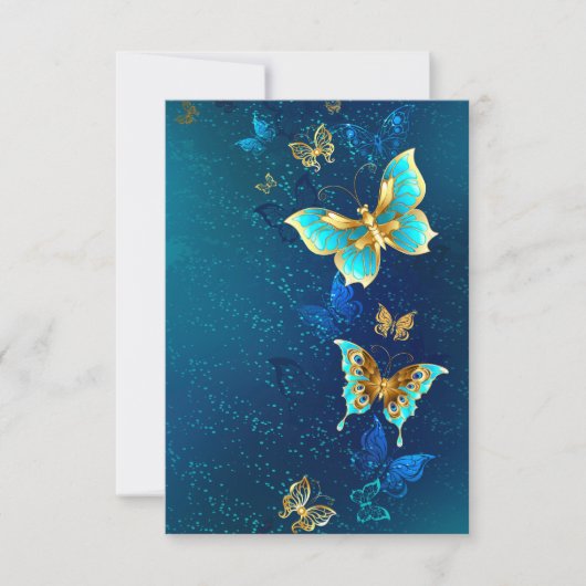 Golden Butterflies op een blauwe achtergrond RSVP Kaartje (Voorkant)