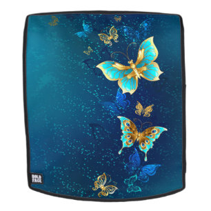 Golden Butterflies op een blauwe achtergrond Rugtassen