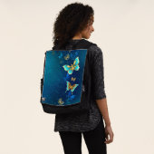 Golden Butterflies op een blauwe achtergrond Rugtassen (Gedragen)