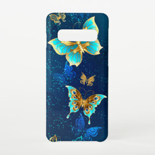 Golden Butterflies op een blauwe achtergrond Samsung Galaxy S10 Hoesje