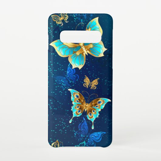 Golden Butterflies op een blauwe achtergrond Samsung Galaxy Hoesje (Achterkant)