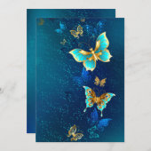 Golden Butterflies op een blauwe achtergrond Save The Date (Voorkant / Achterkant)