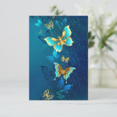 Golden Butterflies op een blauwe achtergrond Save The Date (Staand voorkant)
