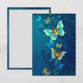 Golden Butterflies op een blauwe achtergrond Save The Date (Voorkant / Achterkant)
