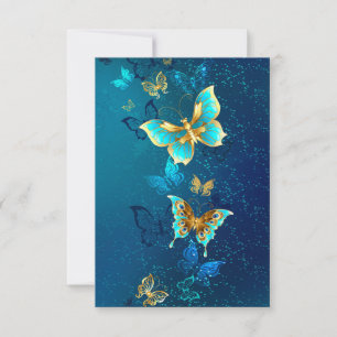 Golden Butterflies op een blauwe achtergrond Save The Date