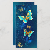 Golden Butterflies op een blauwe achtergrond Save The Date (Voorkant / Achterkant)