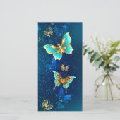 Golden Butterflies op een blauwe achtergrond Save The Date (Staand voorkant)