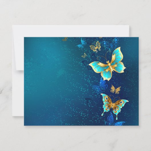 Golden Butterflies op een blauwe achtergrond Save The Date (Voorkant)