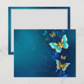 Golden Butterflies op een blauwe achtergrond Save The Date (Voorkant / Achterkant)