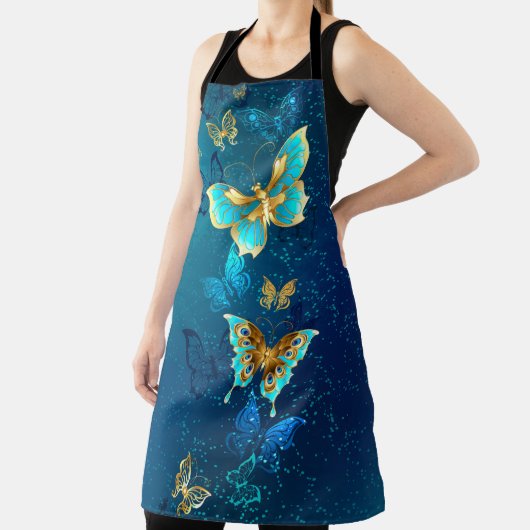 Golden Butterflies op een blauwe achtergrond Schort (Insitu)