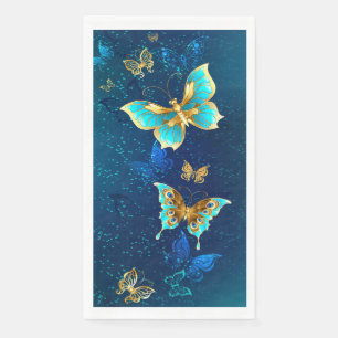 Golden Butterflies op een blauwe achtergrond Servet