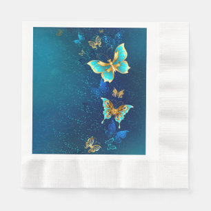 Golden Butterflies op een blauwe achtergrond Servet
