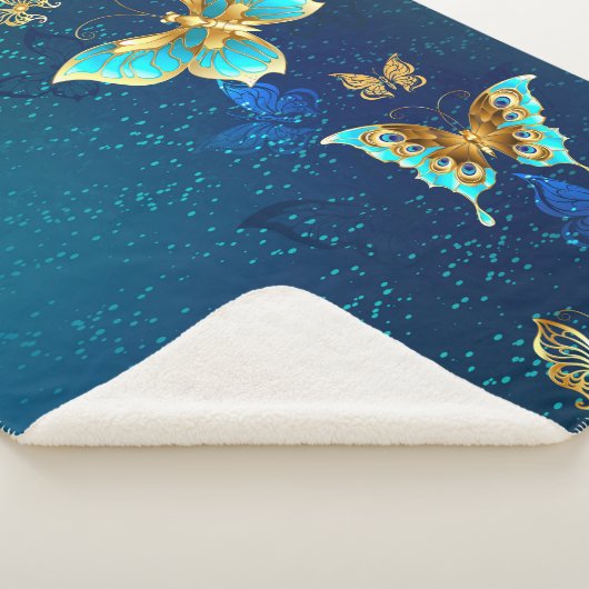 Golden Butterflies op een blauwe achtergrond Sherpa Deken (3/4)