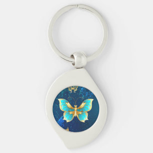 Golden Butterflies op een blauwe achtergrond Sleutelhanger