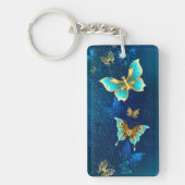Golden Butterflies op een blauwe achtergrond Sleutelhanger (Voorkant)