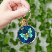 Golden Butterflies op een blauwe achtergrond Sleutelhanger (Hand)