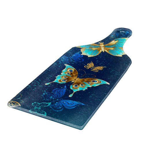 Golden Butterflies op een blauwe achtergrond Snijplank (Hoek)