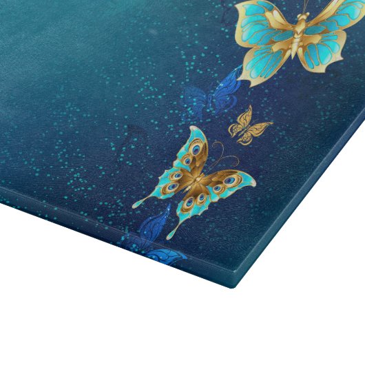 Golden Butterflies op een blauwe achtergrond Snijplank (Hoek)