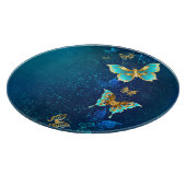 Golden Butterflies op een blauwe achtergrond Snijplank (Hoek)