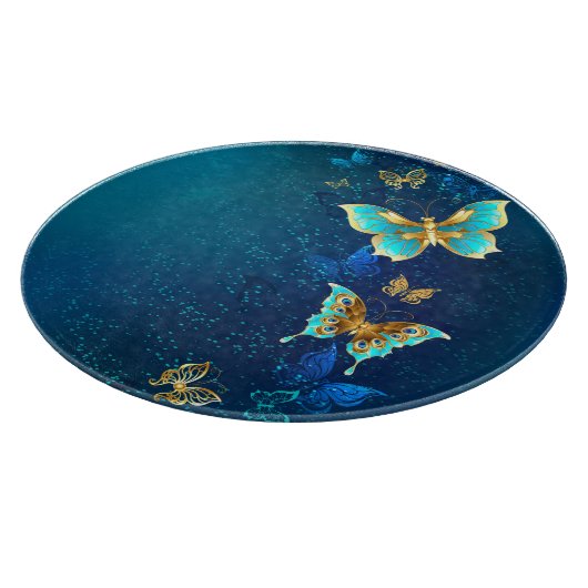 Golden Butterflies op een blauwe achtergrond Snijplank (Hoek)