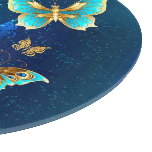 Golden Butterflies op een blauwe achtergrond Snijplank (Hoek)