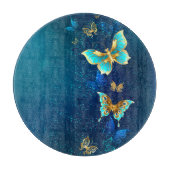 Golden Butterflies op een blauwe achtergrond Snijplank (Voorkant)