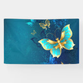 Golden Butterflies op een blauwe achtergrond Spandoek (Horizontaal)