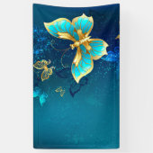Golden Butterflies op een blauwe achtergrond Spandoek (Verticaal)
