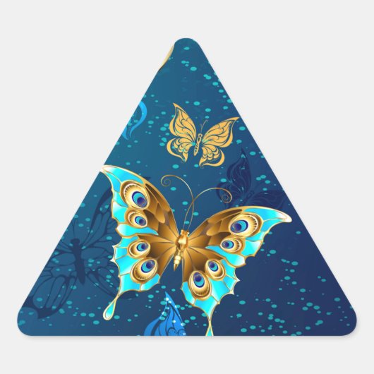Golden Butterflies op een blauwe achtergrond Sticker (Voorkant)