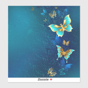 Golden Butterflies op een blauwe achtergrond Sticker
