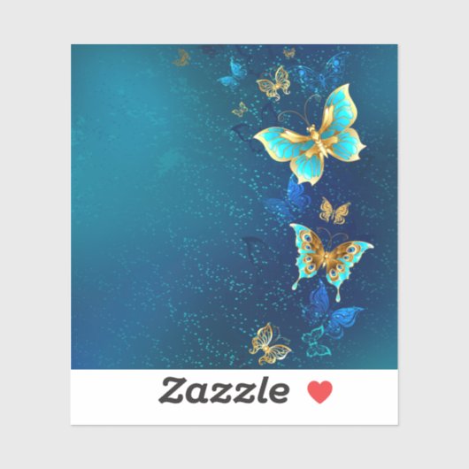 Golden Butterflies op een blauwe achtergrond Sticker (Vel)