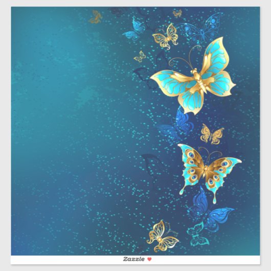 Golden Butterflies op een blauwe achtergrond Sticker (Vel)
