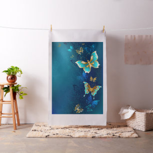 Golden Butterflies op een blauwe achtergrond Stof