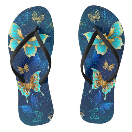 Golden Butterflies op een blauwe achtergrond Teenslippers (Voetbed)