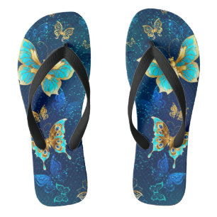 Golden Butterflies op een blauwe achtergrond Teenslippers