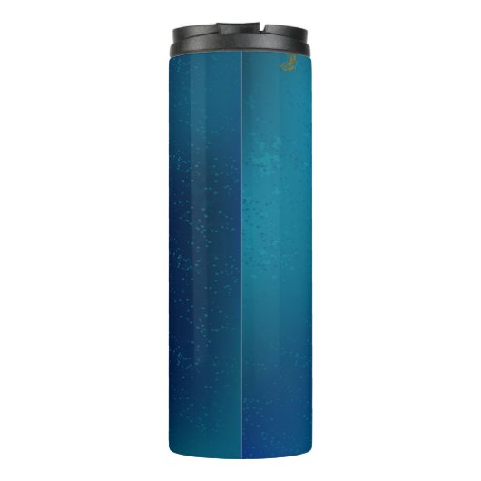 Golden Butterflies op een blauwe achtergrond Thermosbeker (Achterkant)