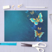 Golden Butterflies op een blauwe achtergrond Tissuepapier (Craft)