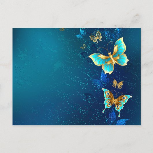 Golden Butterflies op een blauwe achtergrond Uitnodiging Briefkaart (Voorkant)