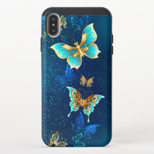 Golden Butterflies op een blauwe achtergrond iPhone XS Max Schuifbaar Hoesje