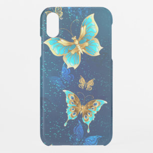 Golden Butterflies op een blauwe achtergrond iPhone XR Hoesje