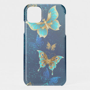 Golden Butterflies op een blauwe achtergrond iPhone 11 Hoesje