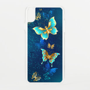 Golden Butterflies op een blauwe achtergrond iPhone XS Max Hoesje